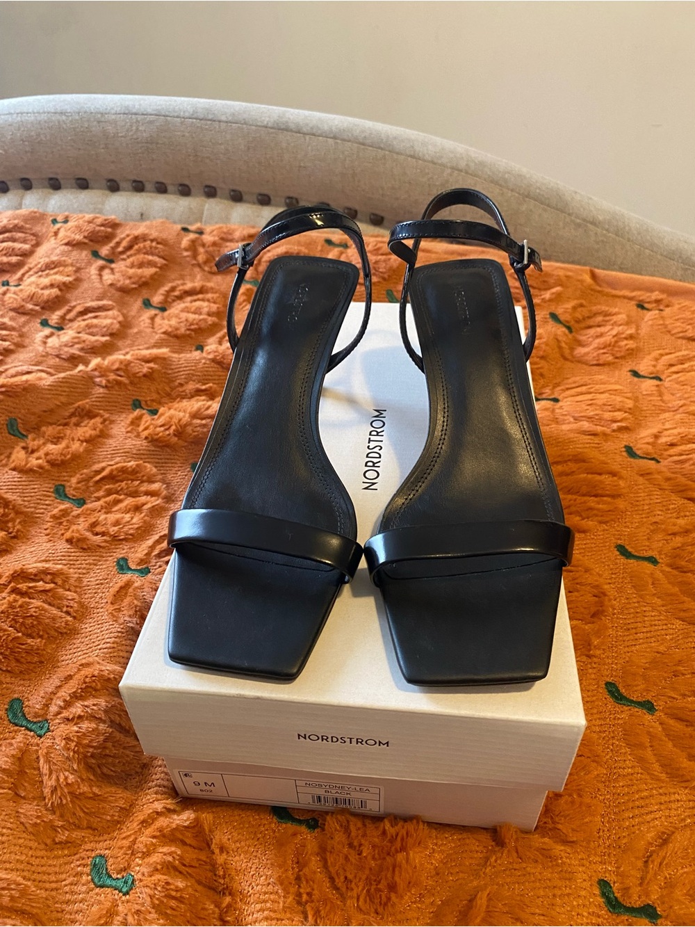 Nordstrom Black Square-Toe Strap Slingback Heels